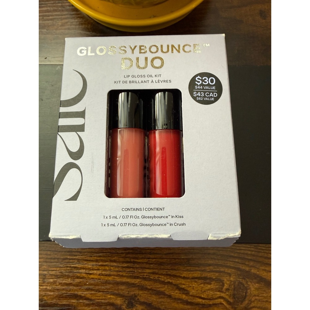 Saie Glossybounce Duo Lip Gloss Oil Kit Shades Kiss and Crush 2 x 5ml New in Box